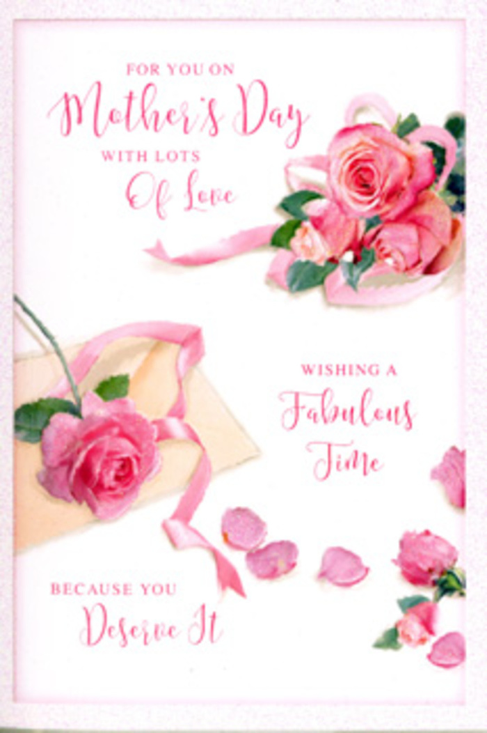 This Mother's Day card is illustrated with the sort of floral grace that feels familiar to anyone who has received roses from a New Cross florist. The composition rests on a light, uncluttered background, allowing clusters of pink roses to become the clear focus. Each rose is rendered with attention to the natural structure of the flower: tightly wound layers at the centre gradually unfurl into soft, curved petals with edges that gently curl, as though caught mid-bloom. The shades of pink shift subtly from petal to petal, combining pale blush with richer, rosy tones, creating a soothing harmony reminiscent of rose bushes along quiet residential streets off New Cross Road. Around the main bouquets, small rose petals are scattered as if they've fallen during the arrangement, giving the card a sense of spontaneous romance and lived-in warmth. A pastel ribbon winds through the composition, its smooth arcs and folds suggesting the feel of satin lightly draped over a tabletop. This ribbon visually ties the roses together and guides the eye toward the flowing, hand-lettered Mother's Day wording. The script is ornate yet friendly, with looping lines and soft flourishes that convey care even before the words are read, like a heartfelt message written late at night after a family meal. Light in the image is soft and diffuse, creating gentle shadows under the blooms, ribbon, and petals, which adds a subtle three-dimensional quality. A touch of fresh green foliage peeks through the roses, hinting at stems and leaves just out of view. The card's overall mood is one of affection, quiet joy, and appreciation-a delicate paper companion to a bouquet being delivered to a home near Telegraph Hill or a flat close to New Cross Gate.