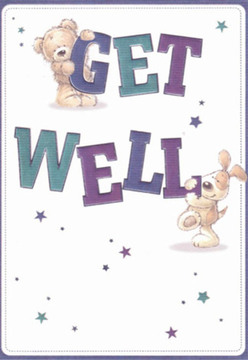 A sense of heartfelt comfort and lightness fills this delightful get well card, reflecting the neighbourly warmth of New Cross. The artwork, both playful and attentive to detail, features a cuddly teddy bear gripping the top of a bold 'GET', while a spirited puppy snuggles against the vivid 'WELL' below. Their rounded, soft shapes and expressive, hopeful faces mirror the gentle optimism you'll find at local markets near Goldsmiths or a welcoming café along Deptford High Street. Deep purples and bright teals give a splash of stylish energy to the typography, and scattered star motifs suggest the quiet magic of wishing someone back to health. The white, uncluttered backdrop offers a sense of calm, recalling the clarity one feels walking through New Cross's green spaces. Like a bouquet arranged with mindful care for a loved one by a local florist, every detail of this illustration is meant to bring comfort-a tangible lift for anyone on the mend in SE14.