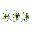 A three-dimensional floral tribute spells the name TOM in voluminous letter shapes, each letter densely clothed in small, pristine white chrysanthemums that form a soft, pillowy surface. The tidy edges of every letter are traced with a striking royal blue ribbon that gives crisp definition and a cool contrast to the warm whiteness of the blooms. Nestled within the centre of each letter is a symmetrical spray: a single deep red rose claims the focal point, its velvety petals suggesting love and remembrance, while smaller creamy ivory spray roses and slender fern fronds fan out beneath it, introducing delicate texture and a quiet green note. A slim dark metal support bar runs just behind the base of the letters, a practical detail that keeps the display upright and elegant on easels or in a memorial chapel. The arrangement sits against a clear white background under soft, even light so the subtle shadows and the chrysanthemum petals' texture are visible, and the faint scent of roses and greenery seems almost audible in still air.
Crafted with the calm respect of a neighbourhood florist, this tribute carries a hush of consolation suitable for services around New Cross - near Goldsmiths, Telegraph Hill Park or the pedestrian thoroughfares off New Cross Road. The overall impression is one of careful restraint and tenderness: white for peace, blue for dignity, and the red rose for enduring affection. It reads as both a name and a gentle embrace, intended to offer reassurance and a centred focal point for family and friends gathering to remember a life with dignity and warmth.